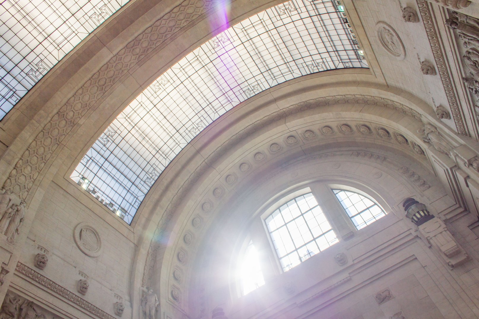 Monumental white ceiling of Milan train station