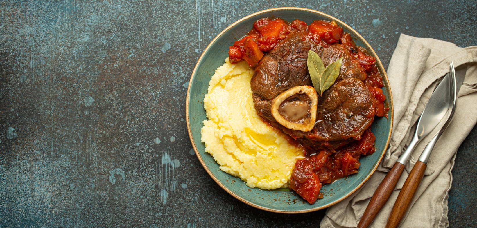 Traditional Italian Dish Ossobuco All Milanese Flatlay